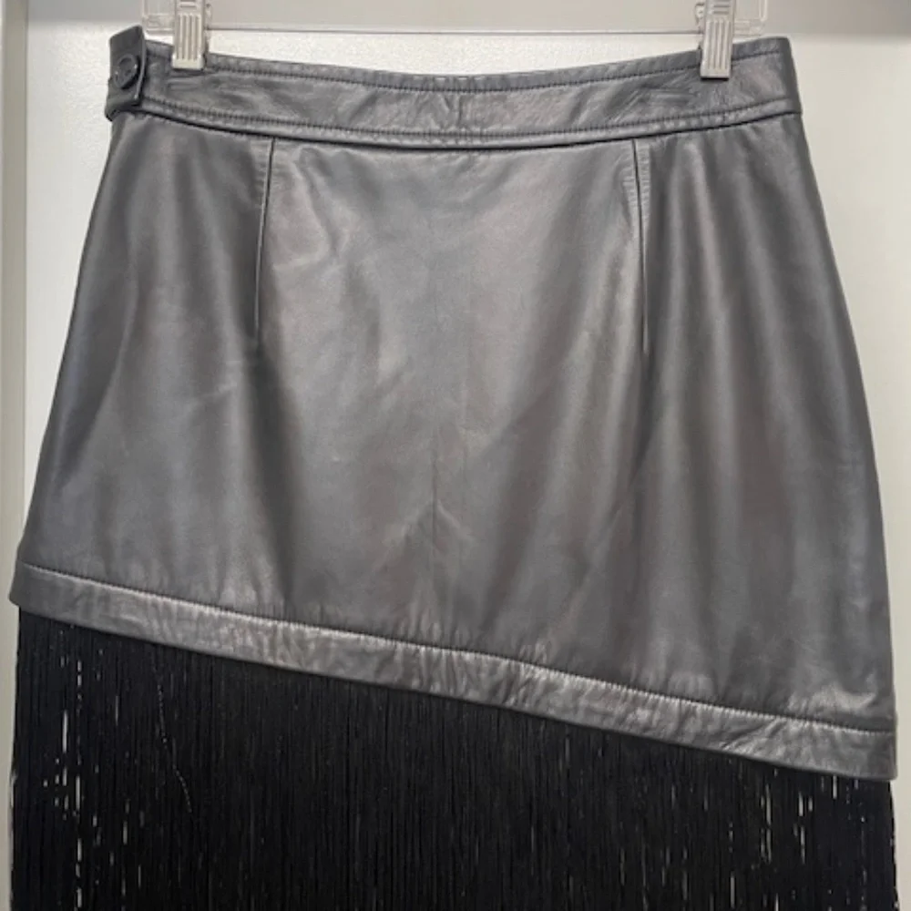 Helmet Lang Black Lamb Leather and Fringe Skirt EUC - Picture 10 of 14